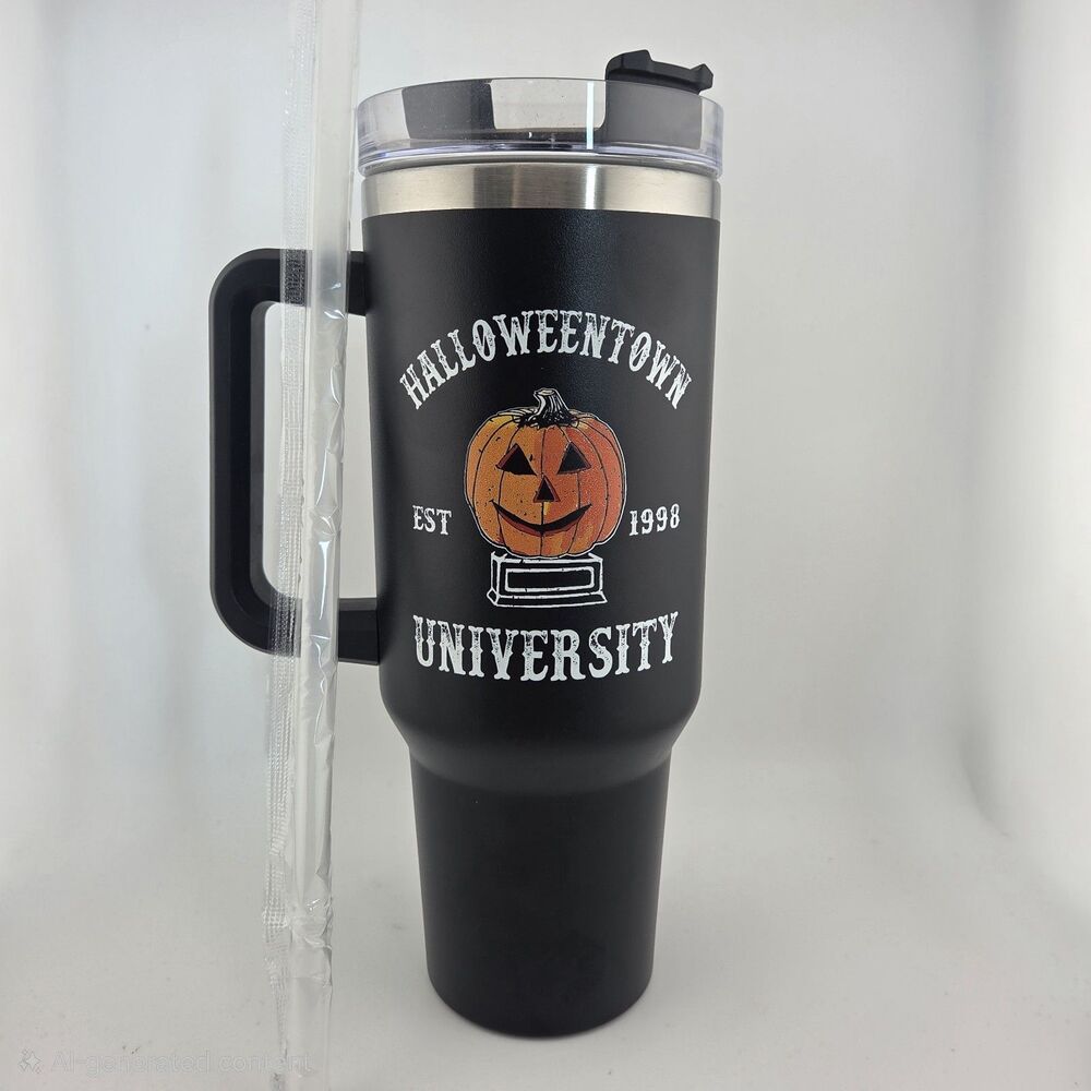 Halloween University Black 40 Oz Tumbler W/ Straw & Lid Stainless Steel NEW